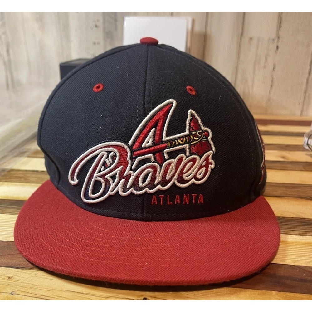 47 Brand Atlanta Braves Captain snapback hat in navy blue and red With Tomahawk